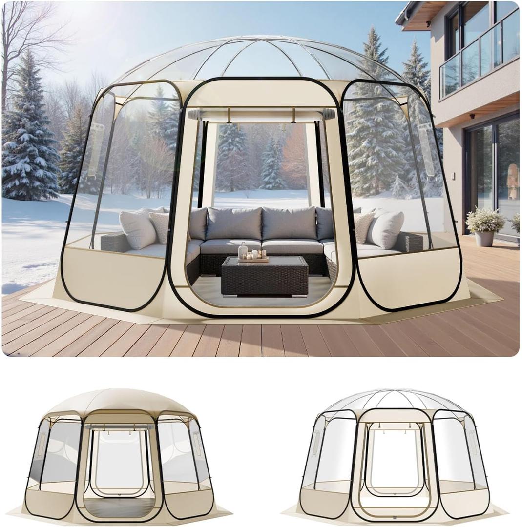 VEVOR Pop up Sports Tent, Clear Bubble Tent for 1-6 Person, Waterproof Outdoor Pod with Floor Mat & Top Cover, Garden Igloo Dome Tents Camping Shelter for Sports Watching | 12'L x 11.1'W x 7.2'H