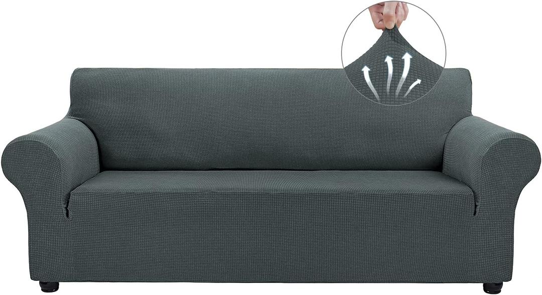 Asnomy Couch Covers for 3 Cushion Couch Stretch Sofa Covers Slipcovers, Pet Protector Furniture Covers for Dogs Cats Spandex Jacquard Fabric Small Checks（X-Large，Gray）