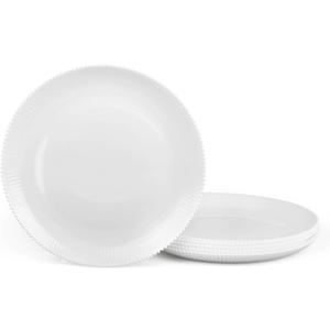7.5 inch Ribbed Salad Appetizer Plate Set of 6, Opal Glass Round Small White Plates for Dessert, Kitchen, Dishwasher and Microwave Safe