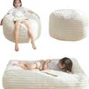 MAXYOYO Kids Bean Bag Chair Bed, Convertible Children Chair to Floor Mattress with Filler, Faux Fur Bean Bag Bed Stuffed Child Sofa Couch for Girl Boy Sleeping, Machine Washable Cover, Beige (Standard, Plush Corded - Beige)
