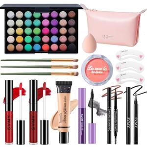 Makeup Set for Women, Makeup Full Kit for Beginners & Professionals, Travel Makeup Set for Teens & Adults, Makeup Gift Set for Girls, Eyeshadow Palette, Lip Gloss, Face & Eye Make up (40 Earth & Rainbow Colors Eyeshadow + 2Lip Gloss + Blush + Mascara + Pink Cosmetic Bag)