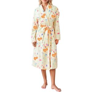 Women Fleece Fruit Print Robe Cute Robes for Women Spring Summer Lightweight Bathrobe Soft Flannel Gown with Belt, Large