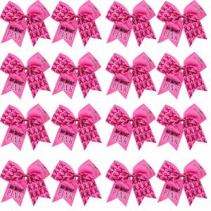 16 Pieces 7 Inch Breast Cancer Awareness Cheer Hair Bows Ponytail Holder Large Glitter Pink Ribbon Hair Bows Accessories Elastic Band Handmade for Teens Women