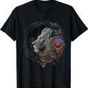 Lion Mandala Flowers Art Space Animal Zoo Lion T-Shirt (Small, Black)