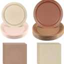 180Pcs Brown Paper Plates Party Supplies Boho Paper Plates and Napkins Serve 60 Disposable Tableware Set for Birthday Party Decorations Game Day Family Holiday Sports Events