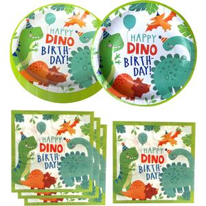 Watercolor Dinosaur Birthday Party Supplies, 20 Plates and 20 Napkin, for Dinosaur Theme Birthday Party Decoration for Boys Kids