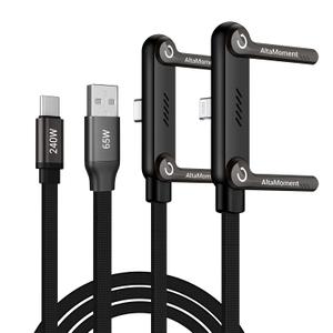 Invisible Holder Charger Cable, Fast Charging Cable for Desk, USB-A to Type-C (65W) & USB-C to Light-ning (240W) Cable 4.9 FT with 360 Adjustable Metal Stand, 2 in 1 Holder Charger for Gaming, Office