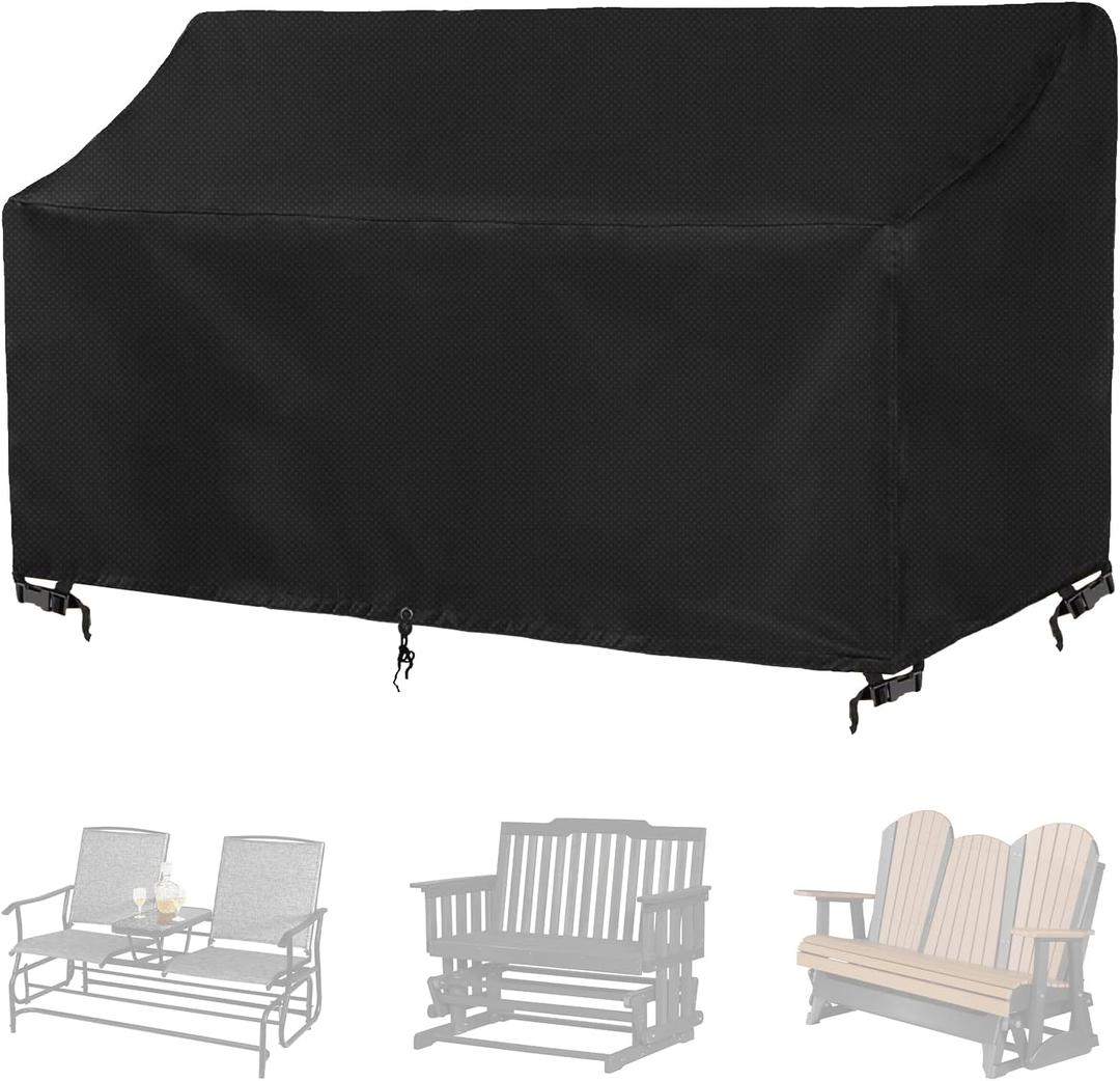2-Person Outdoor Glider Bench Cover Waterproof,Double Patio Gliders Rocking Chair Covers with Buckle,Wind-Proof/Anti-Uv Outside Loveseat Cover, 420D Oxford (44 * 30 * 35/24in,Black)
