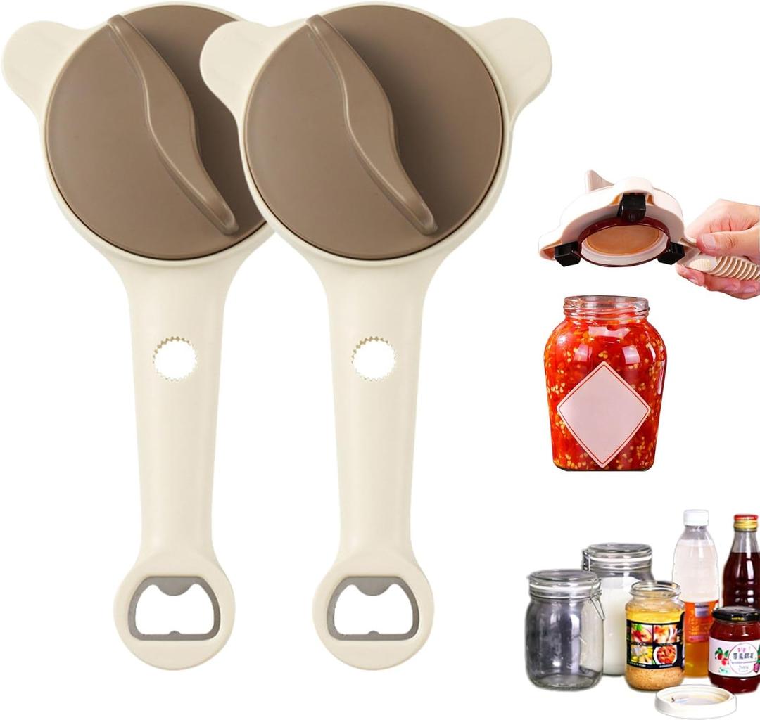 2PCS 2026 New 4-in-1 Jar Opener, Multi-Functional Jar & Bottle Opener for Seniors & Arthritis Sufferers, Adjustable Lid Gripper with Non-Slip Teeth for Kitchen Jars (1-3.5), Cans, Wine Bottles