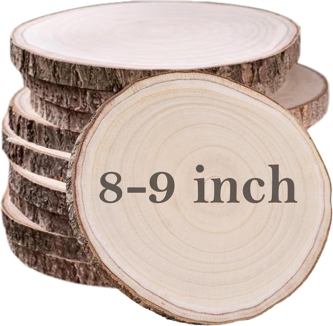 10 Pcs Natural Paulownia Wood Slices 8-9 Inches,Wood Slices for Centerpieces Table Decorations,Unfinished Rounds for Crafts, for Rustic Wedding Decoration Projects