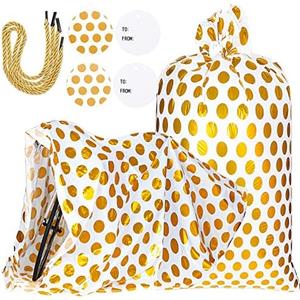 Sabary 2 Pcs 80 x 60 Inch Jumbo Bike Gift Bags Christmas Extra Large Plastic Giant Thicken Bicycle Bag White and Gold Dots Xmas Holiday Bags for Snack Treat Goodies Weddings Birthdays Engagement Party