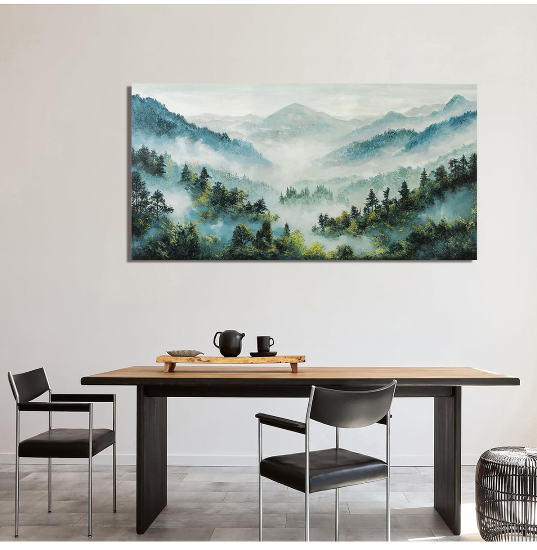 Canvas Wall Art Decor Art Work for Wall Decor Mountain Botanical Wall Art Decor Large Wall Art for Living Room White Foggy Forest Wall Art Art Work for Home Office Bedroom Wall Decor 29" x 58"