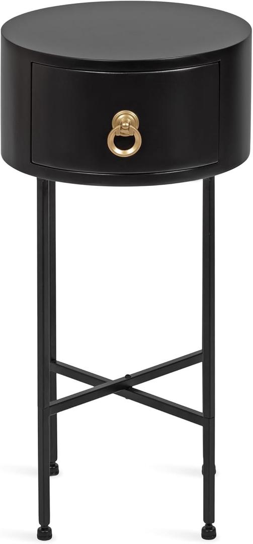 Kate and Laurel Decklyn Decorative Glam Round Side Table; 14 x 14 x 24; Black and Gold; Modern Circle Living Room Table with Pull Drawer for Useful Storage