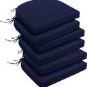 downluxe Outdoor Chair Cushions Set of 6 for Patio Furniture, Water-Resistant Patio Chair Cushions with Ties, High Density Foam Outdoor Seat Cushion, 17" X 16" X 2", Navy