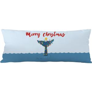 Coastal Beach Christmas 20x54 Body Pillow Cover, Gifts for Whale Lovers, Merry Christmas Lights Whale Long Body Pillowcase Hugging Pillow Covers for Beach House Cabin Home