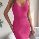 Women's Spaghetti Strap V Neck Knit Dresses Summer Sleeveless Beach Vacation Party Bodycon Mini Dresses, M