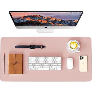 WAYBER Leather Desk Pad Protector, Waterproof Mouse Pad, PU Desk Mat, Office Desk Cover, Desk Writing Mat for Office/Home/Work/Cubicle (Pink/Silver) 35.4x17in