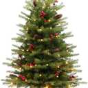 Somikis 3ft Pre-Lit Artificial Mini Christmas Tree with 70LED Lights and Realistic Nordic Spruce, Solid Cement Burlap Base Basin