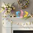 Yerliker 3 Pcs Large Easter Bunny Table Signs for The Home, Easter Bunny Wooden Table Centerpiece Signs with Wooden Beads, Decor, Country Farmhouse Style Decoration and Gift(Colorful)