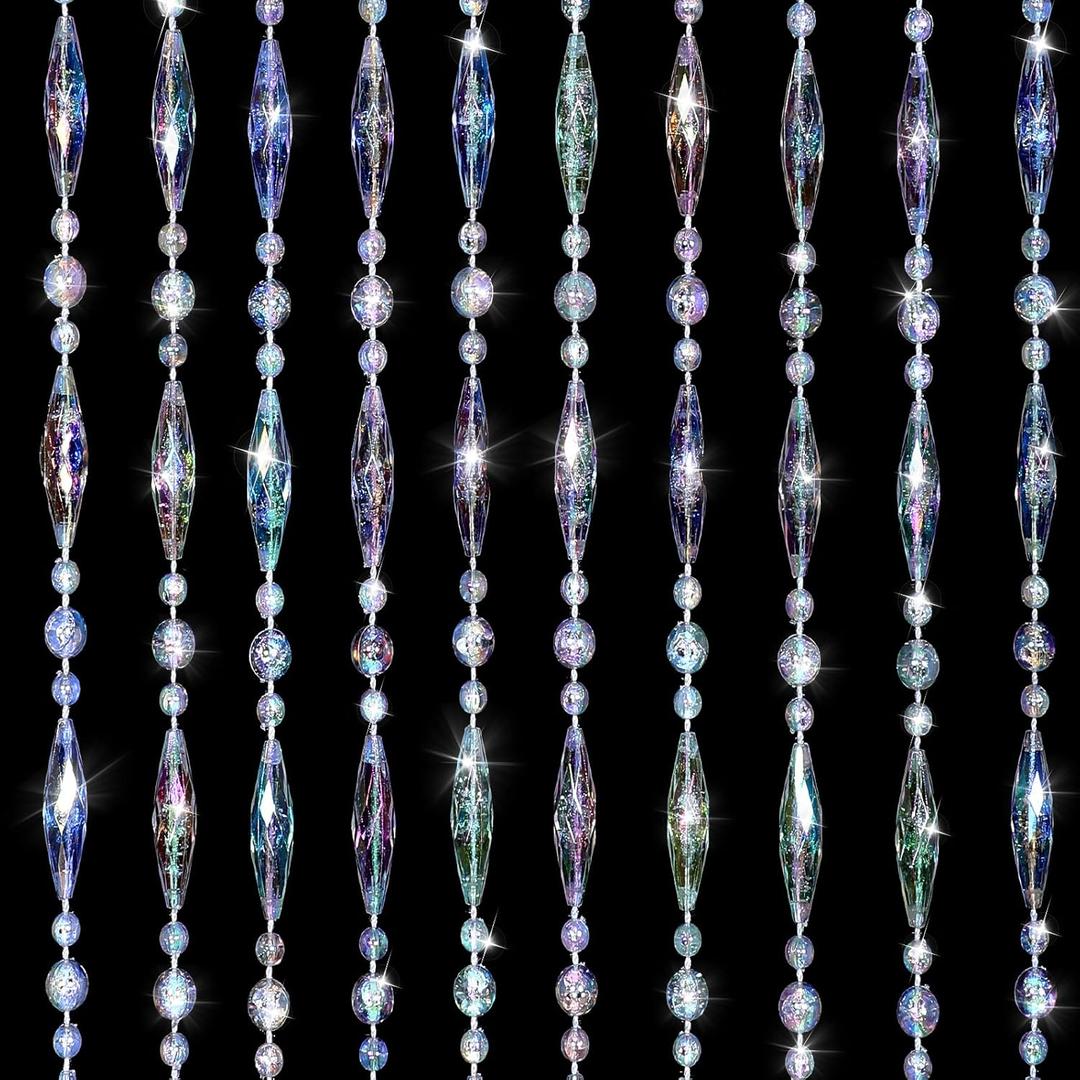 ANMINY 30 Strands Beaded Curtains Doorways 2 Panels Iridescent Crystal Door Beads Curtains High-Density Acrylic Hanging Doorway String Curtains for Window Room Wedding 35" x 79" - Oval Beads