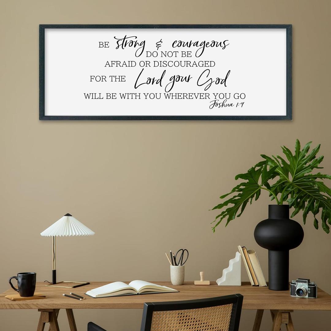 SRSZHIYUE Christian Wall Decor Be Strong And Courageous Bible Verse Sign 32"12" Large Scripture Joshua 1:9 Religious Prayer Faith Inspirational Quotes for Modern Living Room Hanging Plaque (Black)