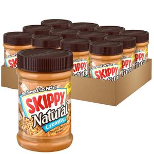 SKIPPY Natural Peanut Butter Spread, Creamy, 7 g protein per serving, 15 oz. (12 Pack) (EXP 04/04/27)