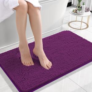 OLANLY Bathroom Rugs 24x16, Extra Soft Absorbent Chenille Bath Rugs, Rubber Backing Quick Dry, Machine Washable Bath Mats for Bathroom Floor, Tub and Shower, Home Decor Accessories, Purple