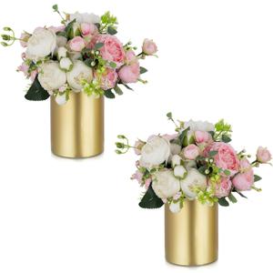 NUPTIO Gold Flower Vases for Centerpieces: 2 Pcs 5.1 inch Small Metal Flowers Vase Stand Wedding Centerpieces for Tables Centerpiece Table Decorations
