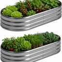 Foxlang 8x4x1ft(2 Pack) Galvanized Oval Raised Garden Bed,Outdoor Planter Box Metal Patio Kit Planting Bed for Vegetables Flowers Herb,Silver