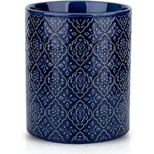 KOOV Kitchen Utensil Holder, Large Utensil Holders for Countertop, 6 x 7 Inches Ceramic Utensil Crock, Deep and Stable, Cooking Utensil Holder, Embossed Pattern (BLue)