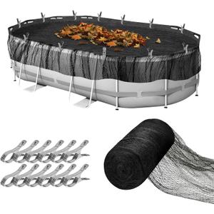 18ft x 18ft Pool Leaf Net Cover, Durable Round Mesh Net with 12 Pcs Metal Clips Professional Grade Above Ground Pool Cover Keeps Leaves Out of Your Pool