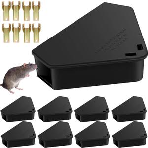 8 Pack Mouse Bait Stations with Keys - Outdoor Refillable Mouse Bait Station Reusable Mice Small Rats Poisoning Station Box for Indoor Outdoor Kitchen Garage, Safe for Kids and Pets, Black