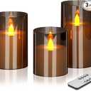 LED Candles with Remote Set of 3 Battery-Operated Acrylic Gray Pillars, 4", 5", 6" x 3" Diameter Flickering Effect with Timer Ideal for Home Décor Weddings Parties, Restaurants