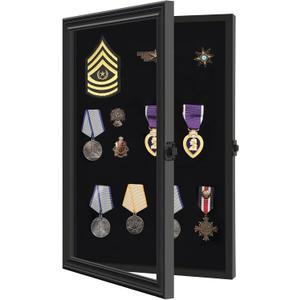 Verani Pin Display Case - 12x18 Collection Display with Tempered Glass Door for Medals, Tags, Jewelry, Gifts, Ribbons, Collectibles, Black