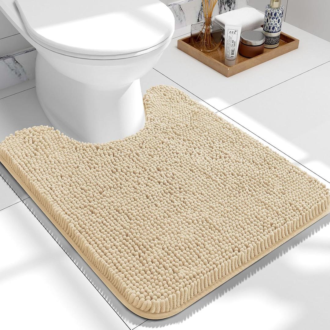 OLANLY Toilet Rugs U-Shaped 24x20", Extra Soft Absorbent Chenille Contour Bathroom Rugs, Dry Quickly, Machine Washable, Non-Slip Bath Mat for Toilet Base, Beige OLANLY Toilet Rugs U-Shaped 24x20", Extra Soft Absorbent Chenille Contour Bathroom Rugs, Dry Quickly, Machine Washable, Non-Slip Bath Mat for Toilet Base, Beige