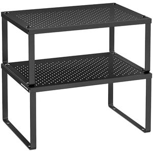 SONGMICS Spice Racks, Set of 2 Metal Cabinet Shelf Organizers, Countertop Organizers, Shelf Risers, Stackable, Expandable, Ink Black UKCS001B01
