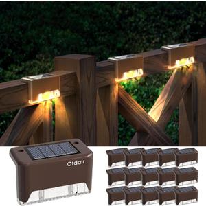 Otdair Solar Deck Lights - 16 Waterproof LED Step Lights for Deck, Stairs, Yard, Patio, and Pathway (Warm White) (Brown-Warm)