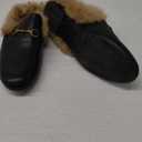 Mules for Women, Round Toe Backless Slip On Mule Flats Loafers Backless Faux Fur Slides Mules Shoes (10.5, New Black Fur)
