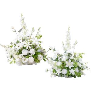 2pcs 19inch White Free Standing Flowers Ball Bouquet Artificial Rose Arrangements Balls for Wedding Centerpieces Tables Chair Aisle Runner Flowers Decor