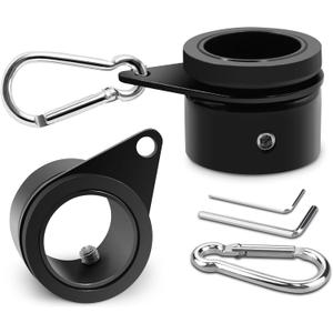 Anovo Flag Pole Rings, Aluminum Alloy Flagpole Rings 360 Rotating Anti Wrap Flag Mounting Ring, Spinning Flag Pole Clips with Carabiner for 0.75-1.02 Inch Diameter- Pack of 2 (Black)