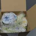 Tigeen 6 Bundles Artificial Bouquet Flowers Artificial Peonies Faux Roses Hydrangea Flowers Bouquet for Wedding Table Centerpiece Floral Vase Decor (White,Blue)