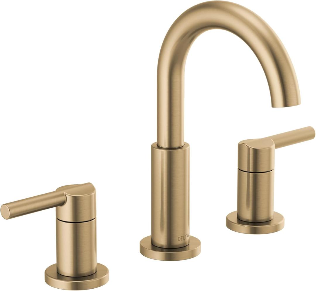 Delta Nicoli Brushed Gold Faucet 3 Hole, 8 Inch Widespread Bathroom Sink Faucet for Vanity, Push-Pop Drain Assembly, Champagne Bronze 35749LF-CZ