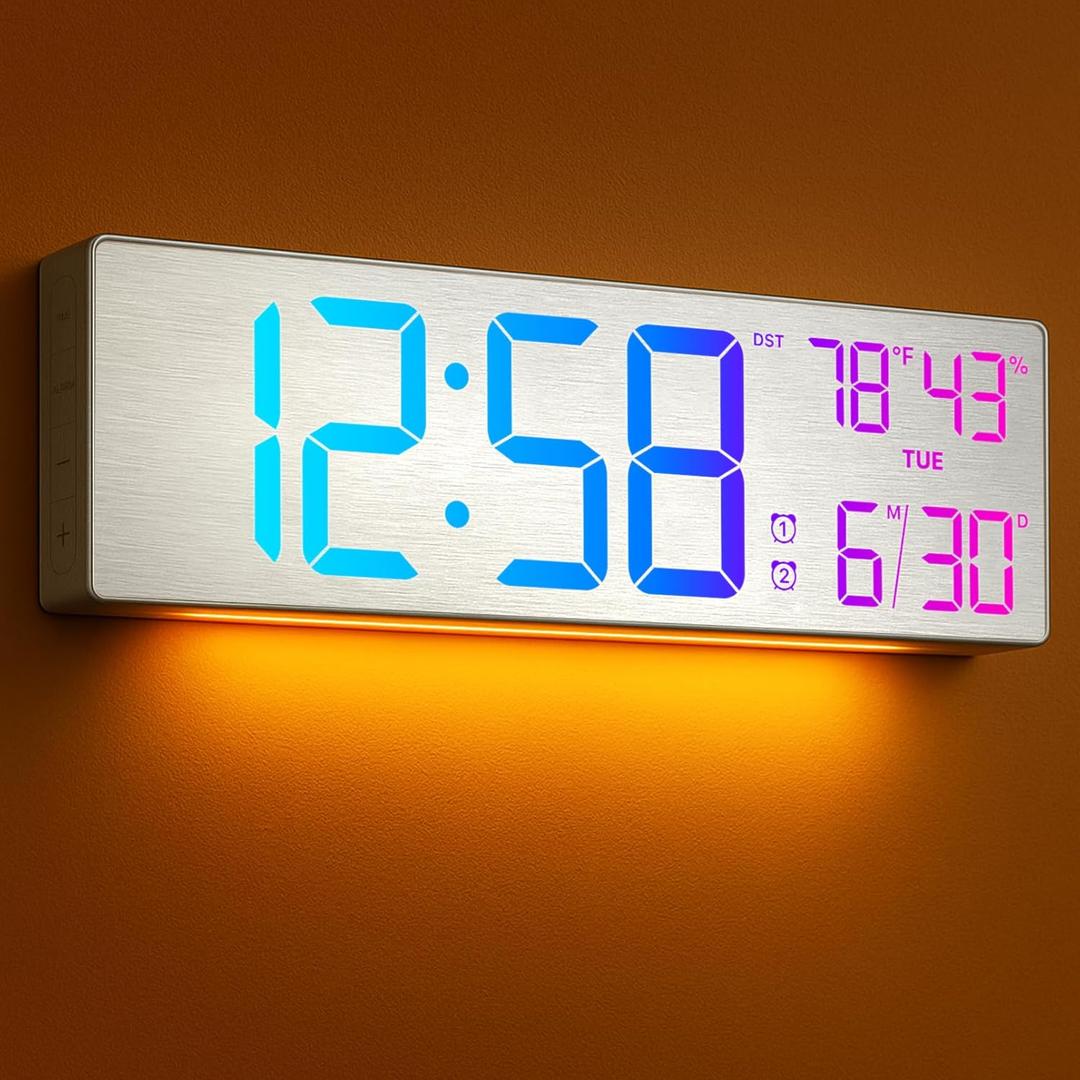 MASHI 18.5" Large Digital Wall Clock with Remote Control, Dual Alarm with Big LED Screen Dispaly,10 Adjustable Brightness, DST, Date Week,Temp for Living Room, Bedroom, Gift for Elderly (Black)