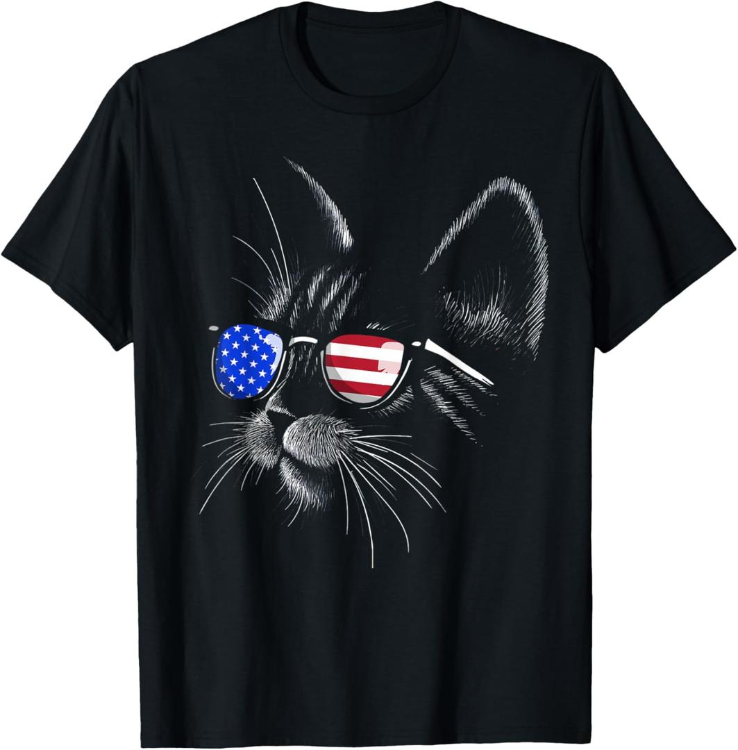Cat 4th of July Meowica Merica Kitty USA American Flag Cool T-Shirt, Size 3XL