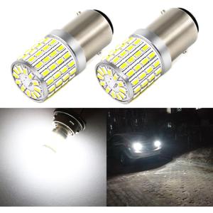 PHINLION 1157 LED White Light Bulbs, 2000 Lumens Super Bright 3014 72-SMD 2357 7528 BAY15D 2057 LED Bulb for Back Up Reverse DRL Brake Stop Tail Lights, 6000K White, Pack of 2
