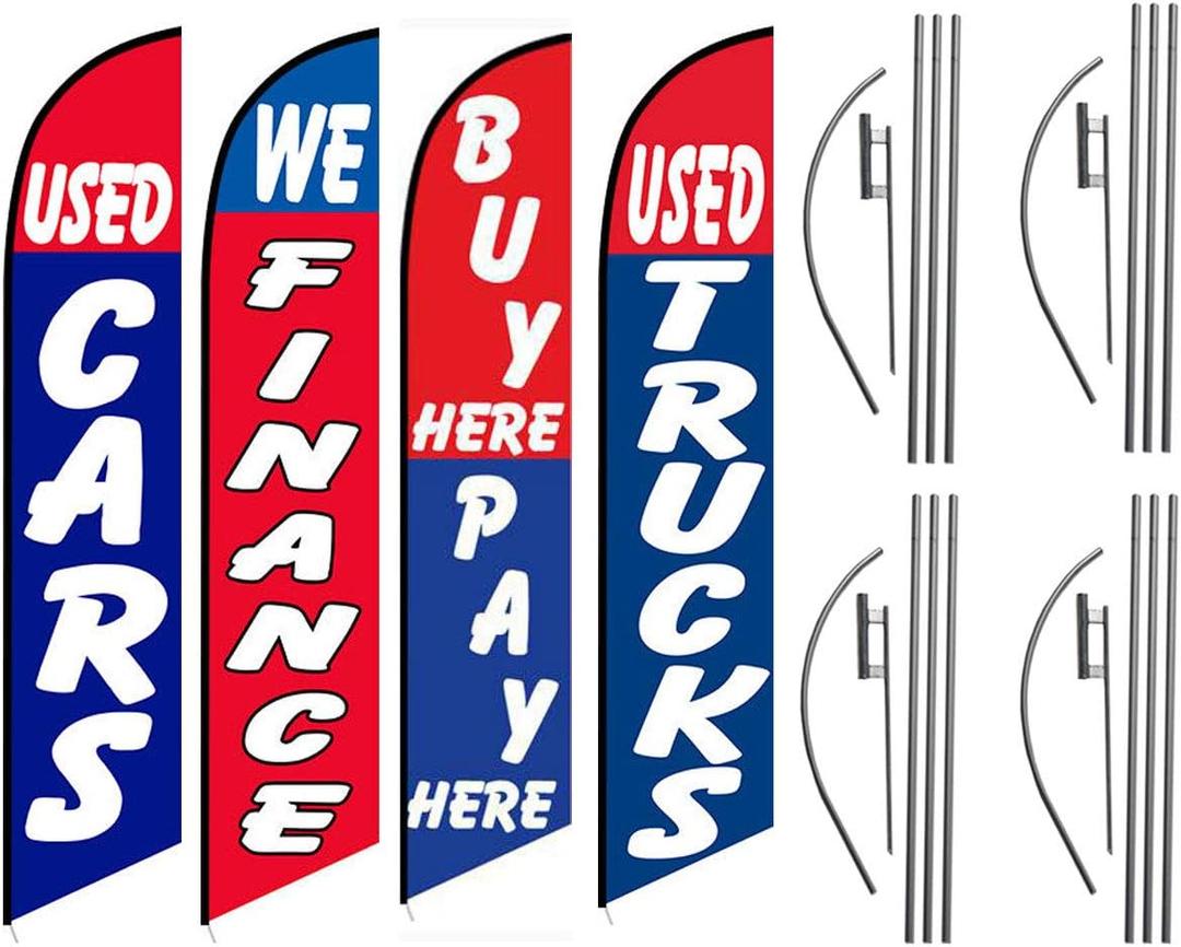 Leinuosen 4 Sets Used Cars Feather Flag Pole Kit 7 ft Windless Swooper Flag Banner Kit Lot Auto Finance Pre Owned Second Hand Cars Save Here Advertising Flags Car Dealership Supplies