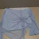 Women's Plus Size Sheer Mesh Off Shoulder Tops Long Sleeve Drawstring Asymmetrical Hem Ruched T Shirt, XXL