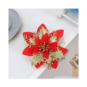5 PCS Poinsettia Flower Artificial Red Gold Christmas Flowers Artificial 5.5'' Glitter Poinsettias Artificial Christmas Tree Flower With Clips Diy Xmas Wreath Holiday New Year Home Party Decor