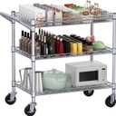 WDT 990Lbs Capacity Heavy Duty Rolling Utility Cart, NSF Rolling Carts with Wheels,Commercial Grade Metal Cart with Handle Bar & Shelf Liner,Trolley Serving Cart for Kitchen,Restaurant,Silver