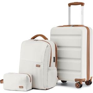 Kono Suitcase Set 3 Piece Luggage Set Carry On Travel Luggage TSA Lock Spinner Wheels Hardshell Lightweight Luggage Set (Cream White, 3 piece set(BP/TB/20))